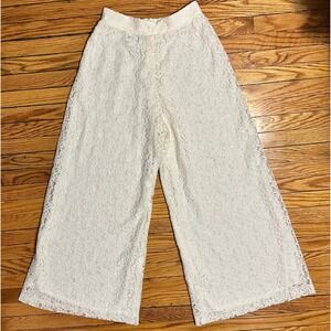 VTG Ivory Lace Palazzo Pants Wide Leg High Rise Lined Bridal Dressy Sz 10 USA